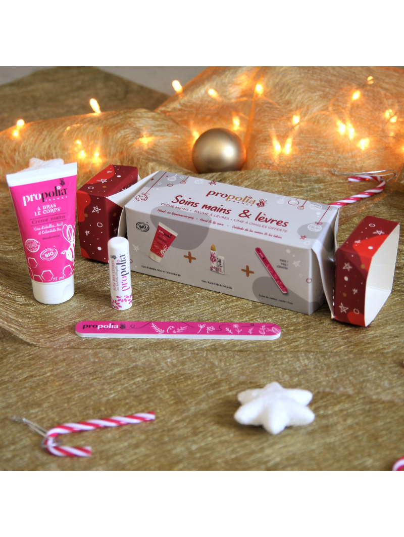 Cracker de Noël soins mains & lèvres hydratants Bio Propolia