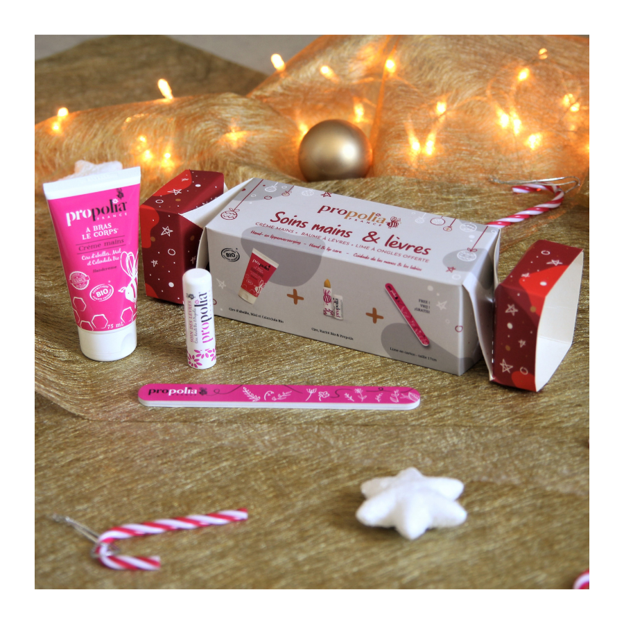 Cracker de Noël soins mains & lèvres hydratants Bio Propolia