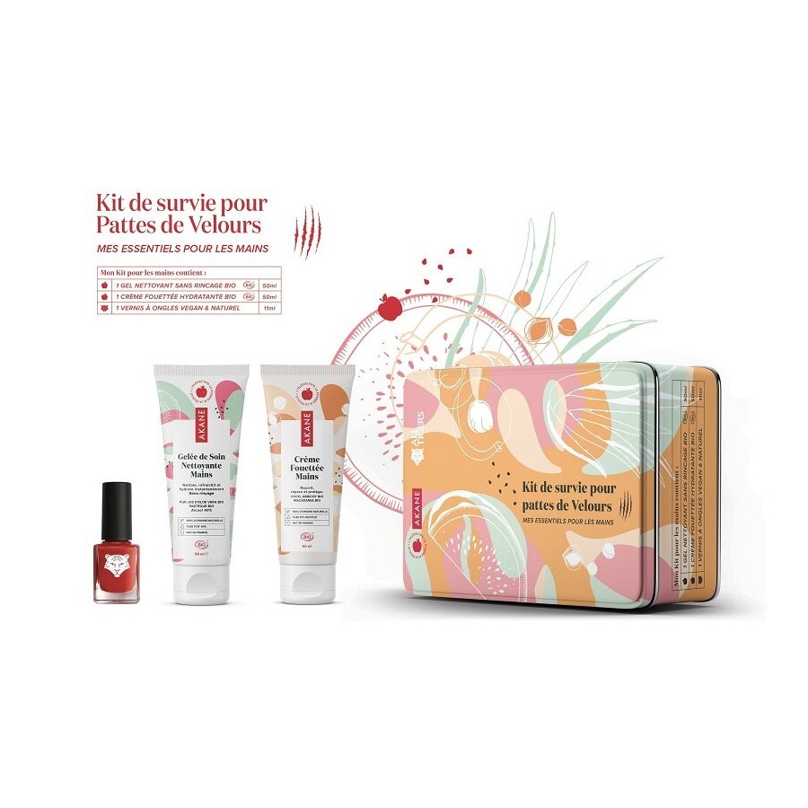 Coffret "Kit de survie pour pattes de velours" 3 soins pour les mains Bio Akane